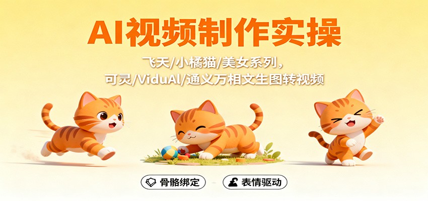 AI视频制作实操，飞天/小橘猫/美女系列，可灵/ViduAl/通义万相文生图转视频|YX网创