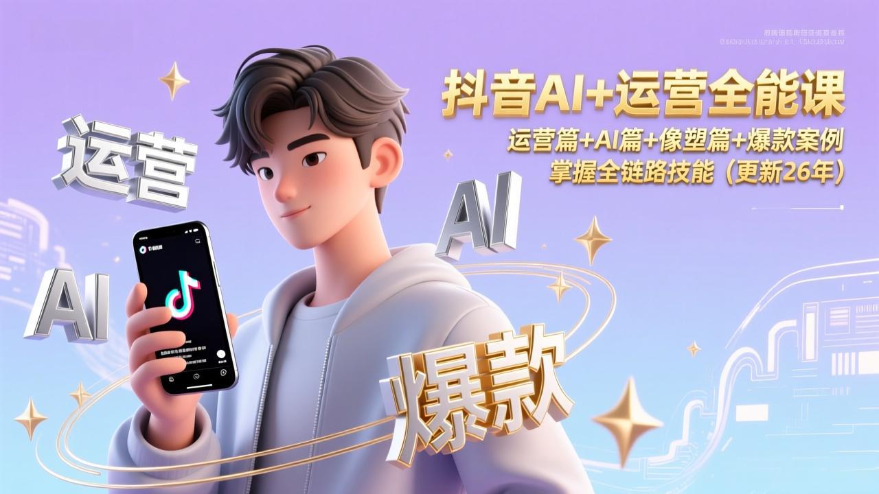 抖音AI+运营全能课，运营篇+AI篇+像塑篇+爆款案例，掌握全链路技能(更新26年|YX网创