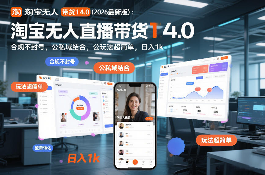 淘宝无人直播带货14.0(2026最新版)：合规不封号，公私域结合，玩法超简单，日入1k+【揭秘】|中创学习社