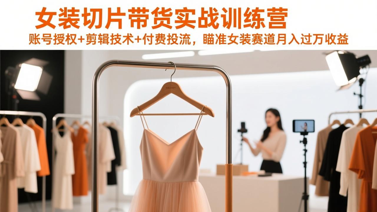 女装切片带货实战训练营，账号授权+剪辑技术+付费投流，瞄准女装赛道月入过万收益|中创学习社