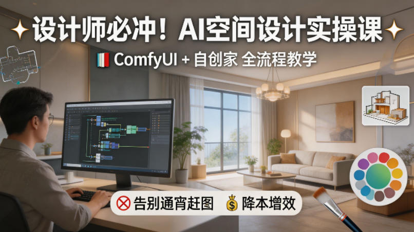 设计师必冲！AI空间设计实操课，ComfyUI+自创家全教学，告别通宵赶图，降本增效 - 觅资源