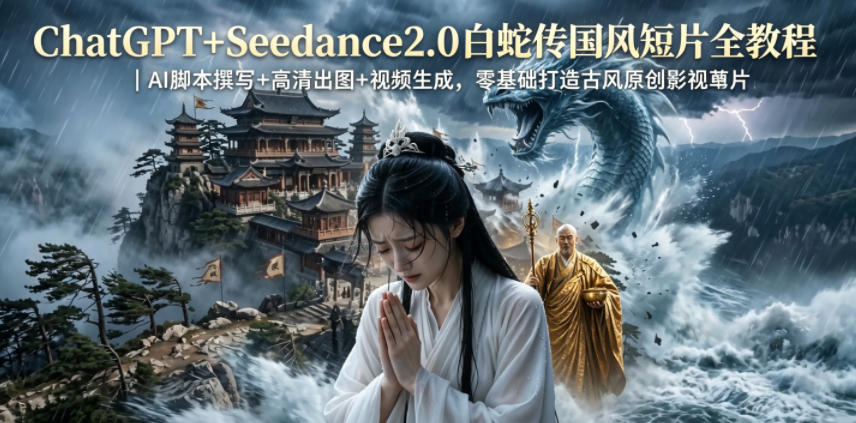 ChatGPT+Seedance2.0白蛇传国风短片全教程｜AI脚本撰写+高清出图+视频生成，零基础打造古风原创影视短片 - 觅资源