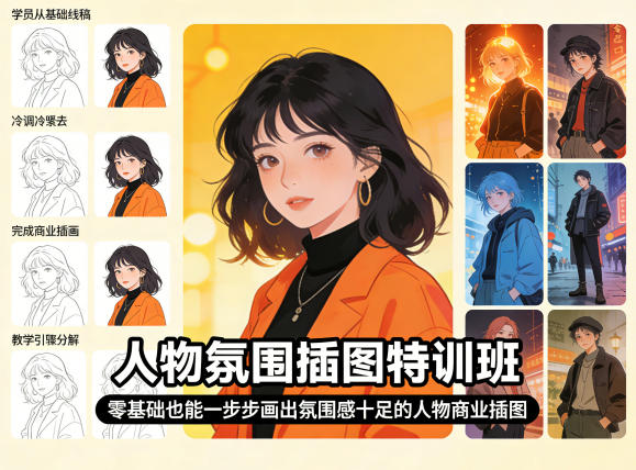 人物氛围插图特训班，零基础也能一步步画出氛围感十足的人物商业插图 - 觅资源