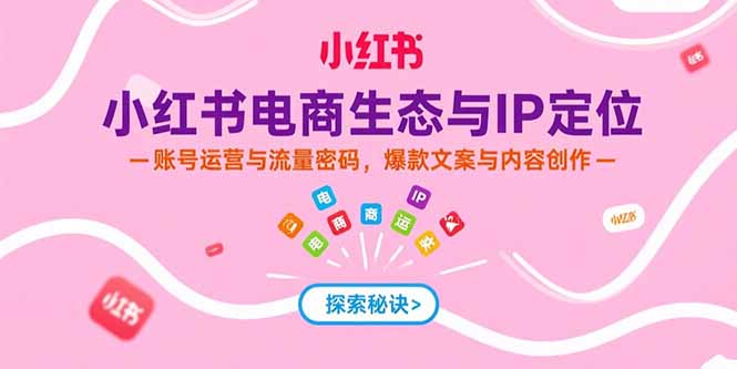 小红书电商生态与IP定位，账号运营与流量密码，爆款文案与内容创作