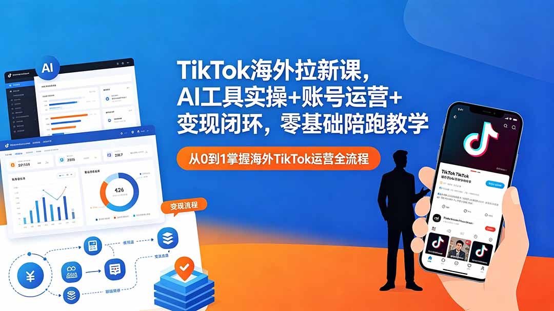 TikTok海外拉新课，AI工具实操+账号运营+变现闭环，零基础陪跑教学 - 觅资源