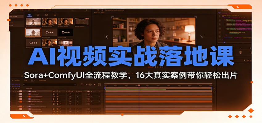 AI视频实战落地课：Sora+ComfyUI全流程教学，16大真实案例带你轻松出片|YX网创