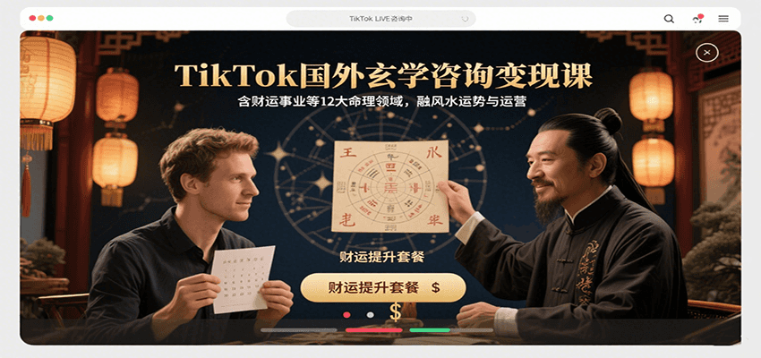 TikTok国外玄学咨询变现课，含财运事业等12大命理领域，融风水运势与运营|YX网创