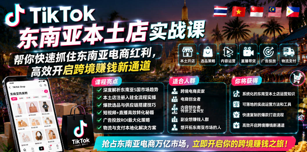 TikTok东南亚本土店实战课，帮你快速抓住东南亚电商红利，高效开启跨境賺钱新通道 - 觅资源