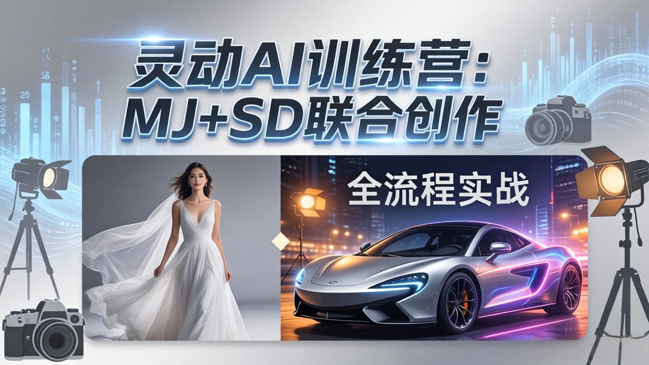 灵动AI训练营-3.0课程：MJ+SD联合创作，从婚纱大片到汽车广告，摄影后期全流程实战 - 觅资源
