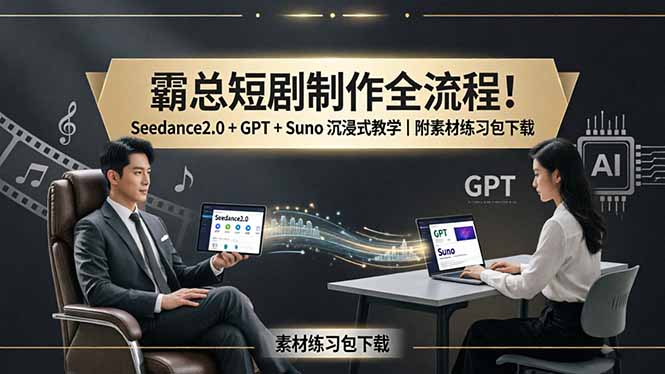 霸总短剧制作全流程！Seedance2.0 + GPT + Suno 沉浸式教学｜附素材练习包下载 - 觅资源