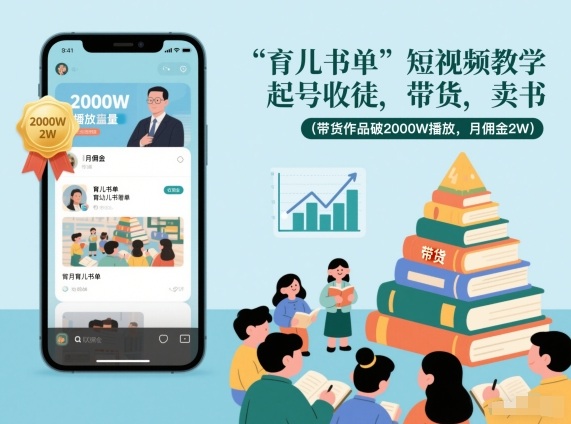 育儿书单短视频教学，起号收徒，带货，卖书(带货作品破2000W播放，月佣金2W)|YX网创