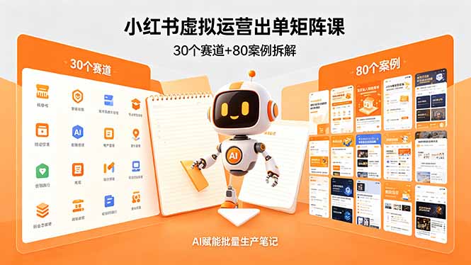 小红书虚拟运营出单矩阵课：30个赛道+80案例拆解，AI赋能批量生产笔记 - 觅资源
