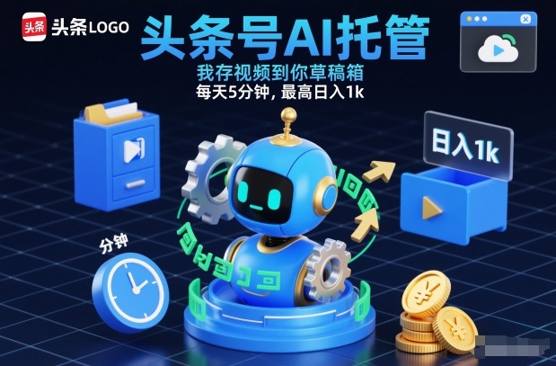 头条号AI托管，我存视频到你草稿箱，每天5分钟，最高日入1k【揭秘】|YX网创