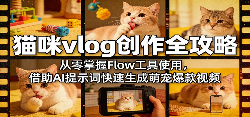 猫咪vlog创作全攻略：从零掌握Flow工具使用，借助AI提示词快速生成萌宠爆款视频 - 觅资源