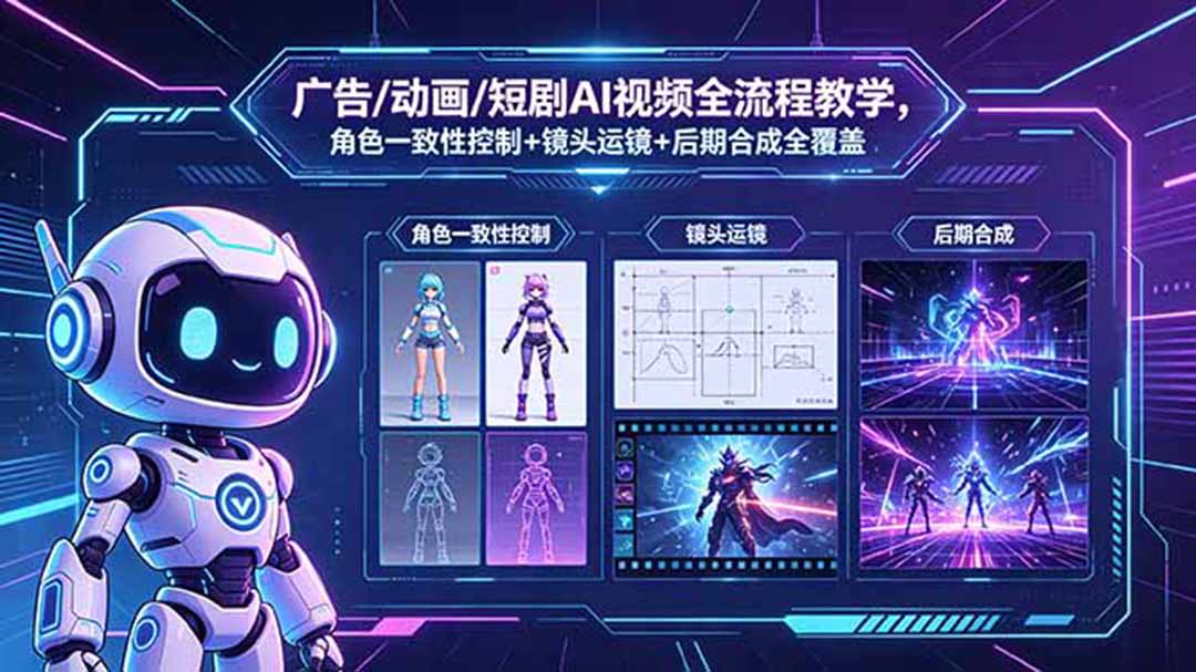 广告/动画/短剧AI视频全流程教学，角色一致性控制+镜头运镜+后期合成全覆盖 - 觅资源