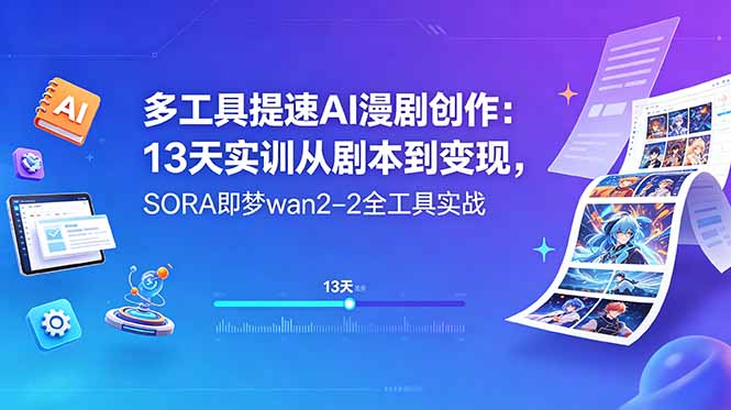 多工具提速AI漫剧创作：13天实训从剧本到变现，SORA即梦wan2-2全工具实战 - 觅资源
