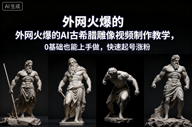 外网火爆的AI古希腊雕像视频制作教学，0基础也能上手做，快速起号涨粉|YX网创