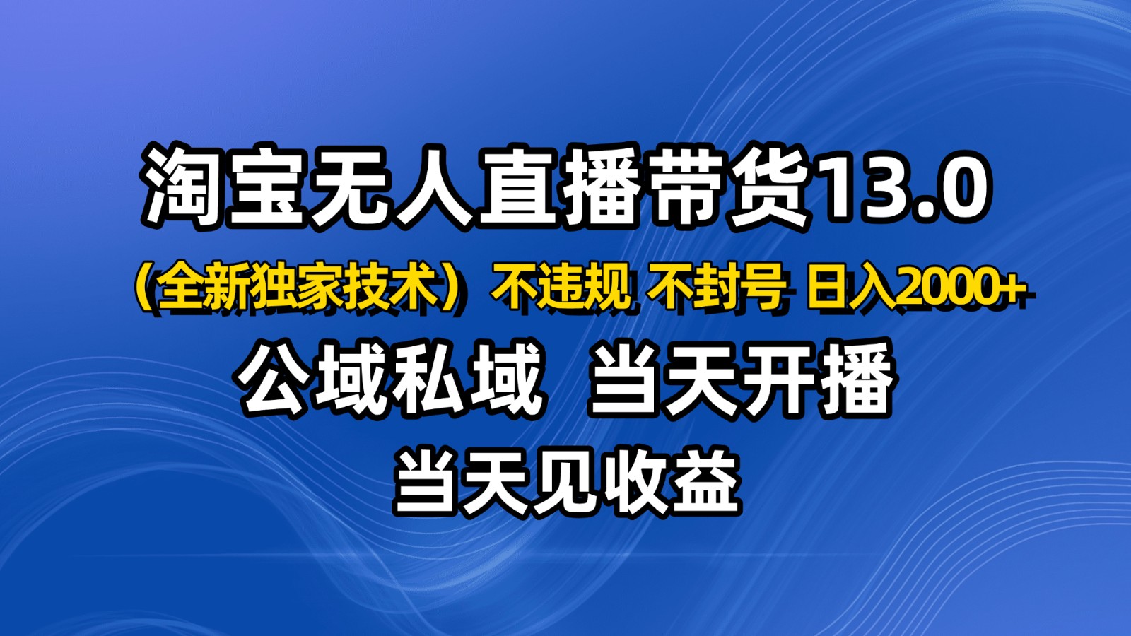 淘宝无人直播13.0，公域私域技术，不封号，不违规 布局下半年旺季赛道，日入2000+|YX网创
