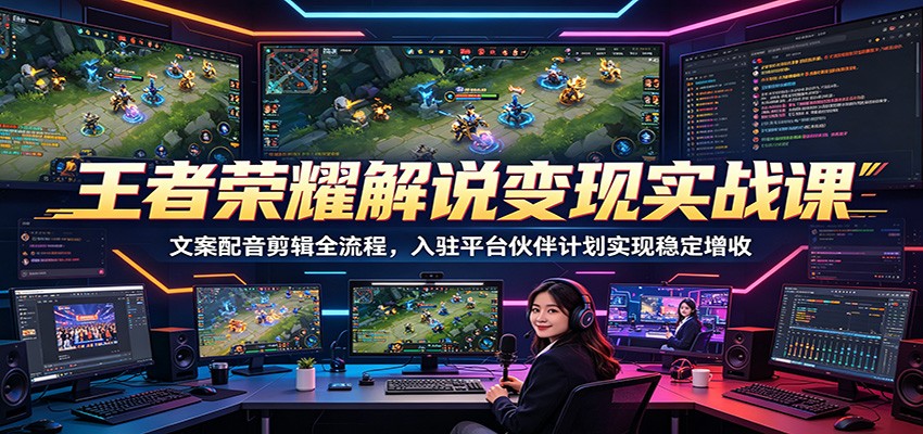 王者荣耀解说变现实战课：文案配音剪辑全流程，入驻平台伙伴计划实现稳定增收 - 觅资源