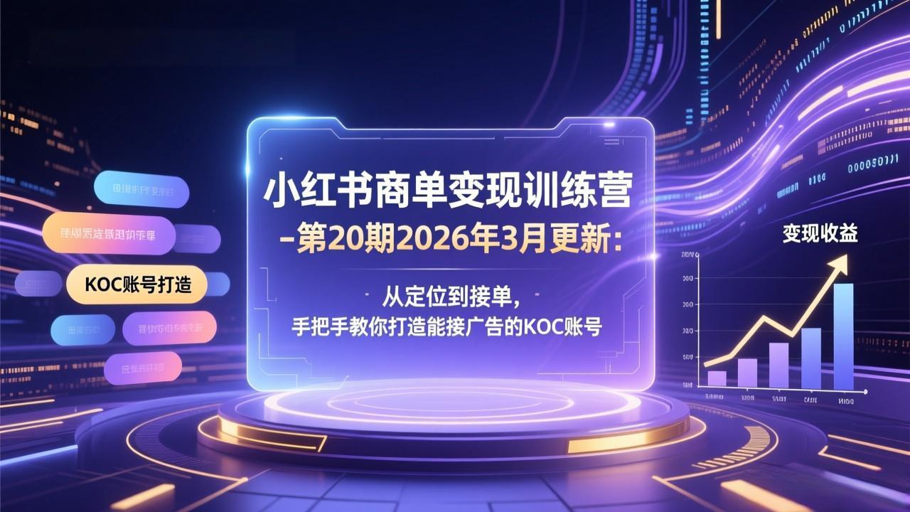 小红书商单变现训练营-第20期26年3月更新：从定位到接单，手把手教你打造能接广告的KOC账号 - 觅资源