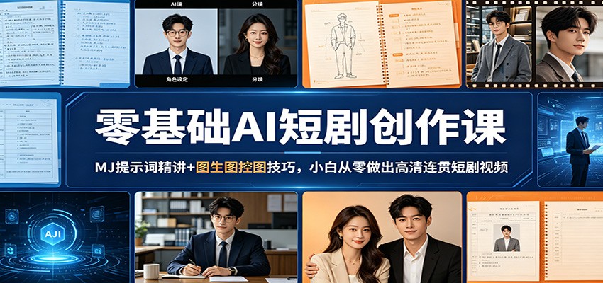 零基础AI短剧创作课：MJ提示词精讲+图生图控图技巧，小白从零做出高清连贯短剧视频 - 觅资源
