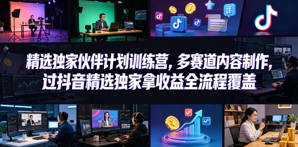 小豁食堂精选独家伙伴计划训练营，多赛道内容制作，过抖音精选独家拿收益全流程覆盖 - 觅资源