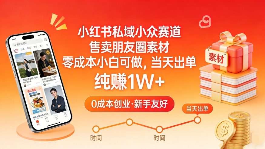 小红书私域小众赛道，售卖朋友圈素材，零成本小白可做，当天出单，月入1W+|中创学习社