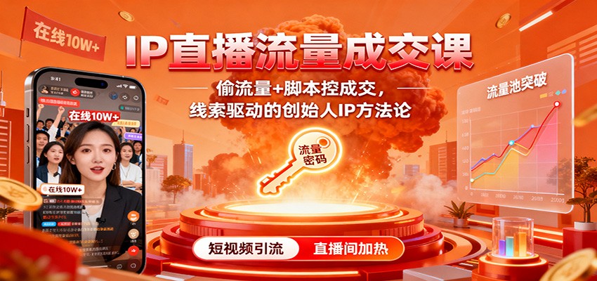IP直播流量成交课：偷流量+脚本控成交，线索驱动的创始人IP方法论|YX网创