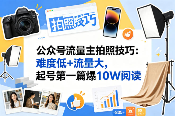 公众号流量主之拍照技巧赛道，难度低+流量大，起号第一篇就爆了10w阅读 - 觅资源