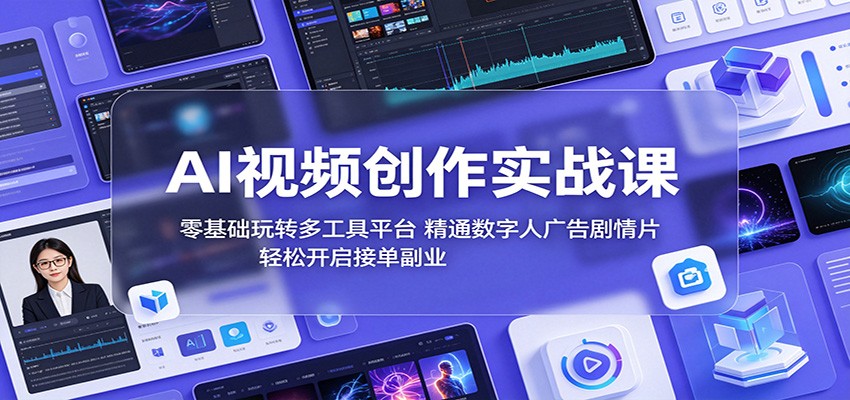 AI视频创作实战课：零基础玩转多工具平台，精通数字人广告、剧情片，轻松开启接单副业 - 觅资源