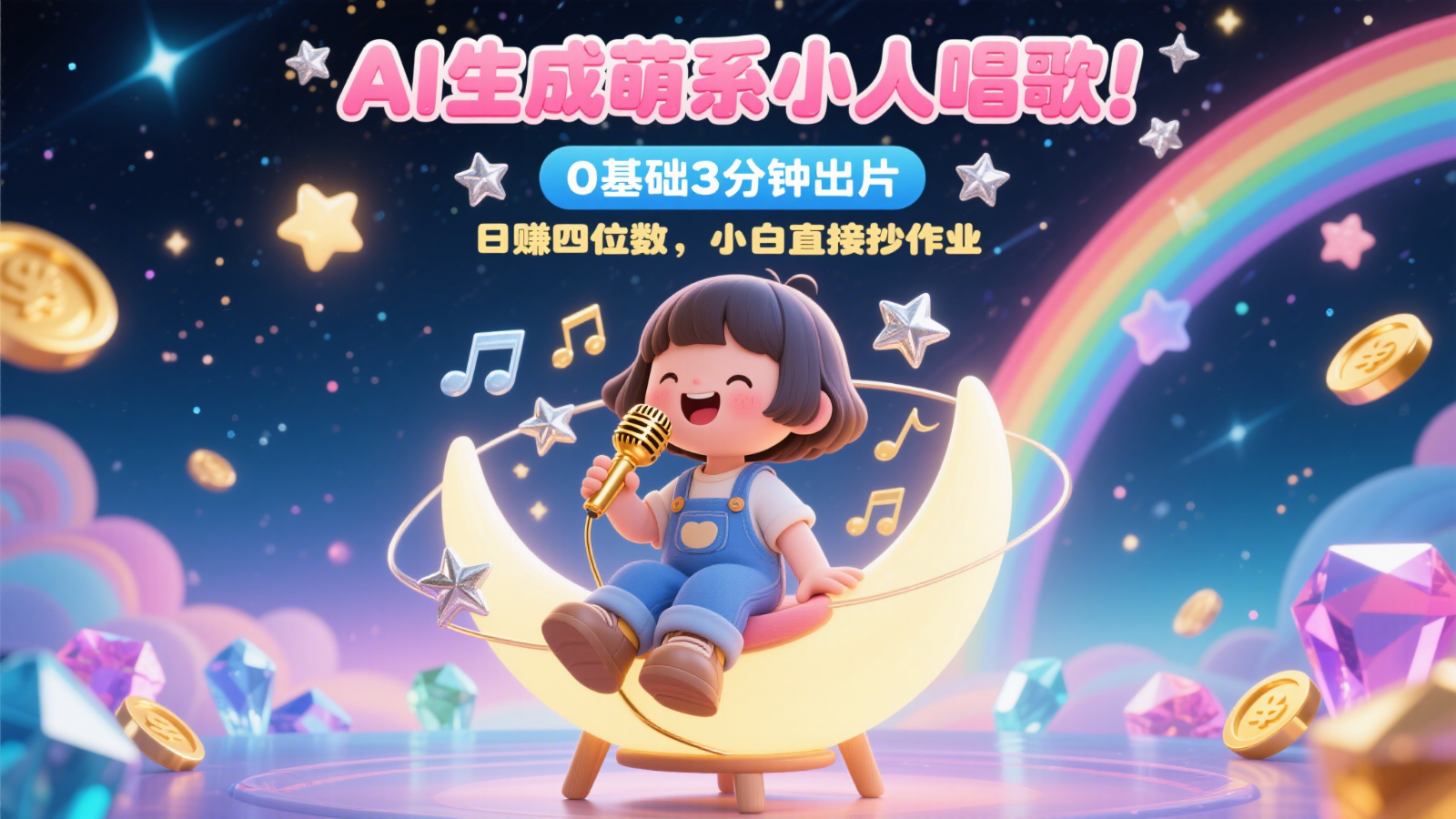 AI生成萌系小人唱歌！0基础3分钟出片，28个作品涨粉9万，日赚四位数，小白直接抄作业 - 觅资源