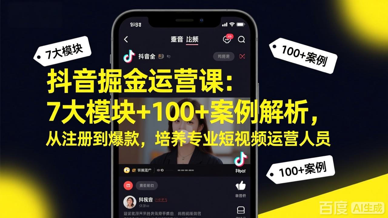 抖音掘金运营课：7大模块+100+案例解析，从注册到爆款，培养专业短视频运营人员 - 觅资源