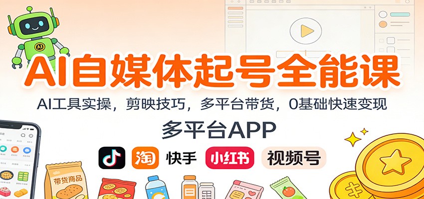 AI自媒体起号全能课：AI工具实操，剪映技巧，多平台带货，0基础快速变现|YX网创