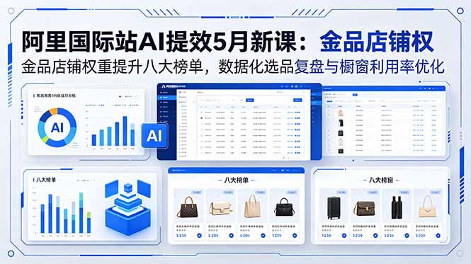 阿里国际站AI提效5月新课：金品店铺权重提升八大榜单，数据化选品复盘与橱窗利用率优化 - 觅资源