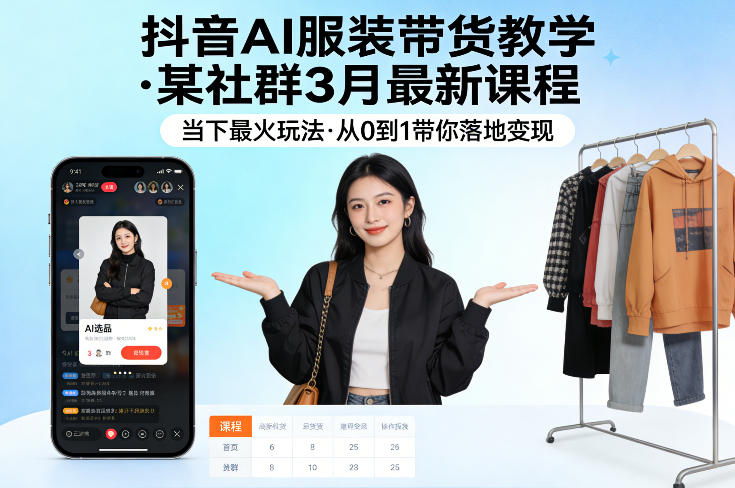 抖音AI服装带货教学，某社群3月最新课程，当下最火玩法，从0到1带你落地变现 - 觅资源