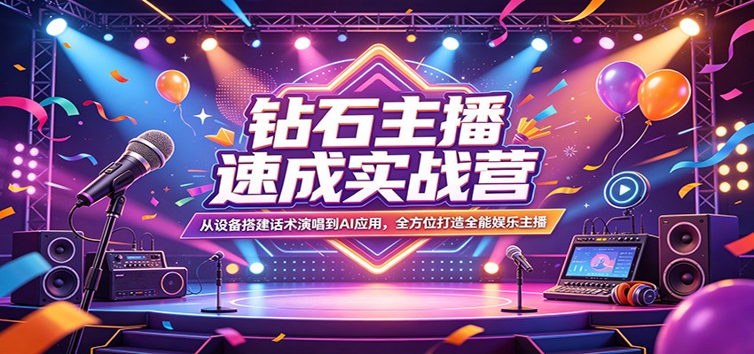 钻石主播速成实战营：从设备搭建话术演唱到AI应用，全方位打造全能娱乐主播 - 觅资源