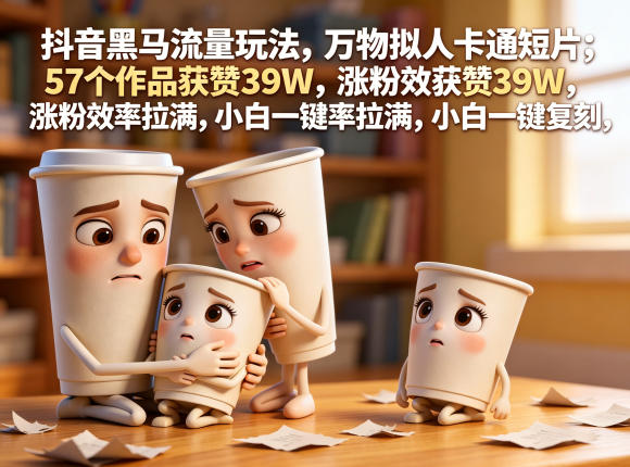 抖音黑马流量玩法，万物拟人卡通短片，57个作品获赞39W，涨粉效率拉满，小白一键复刻，保姆级拆解 - 觅资源