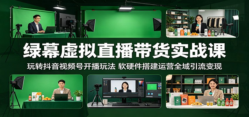 绿幕虚拟直播带货实战课：玩转抖音视频号开播玩法，软硬件搭建运营全域引流变现 - 觅资源