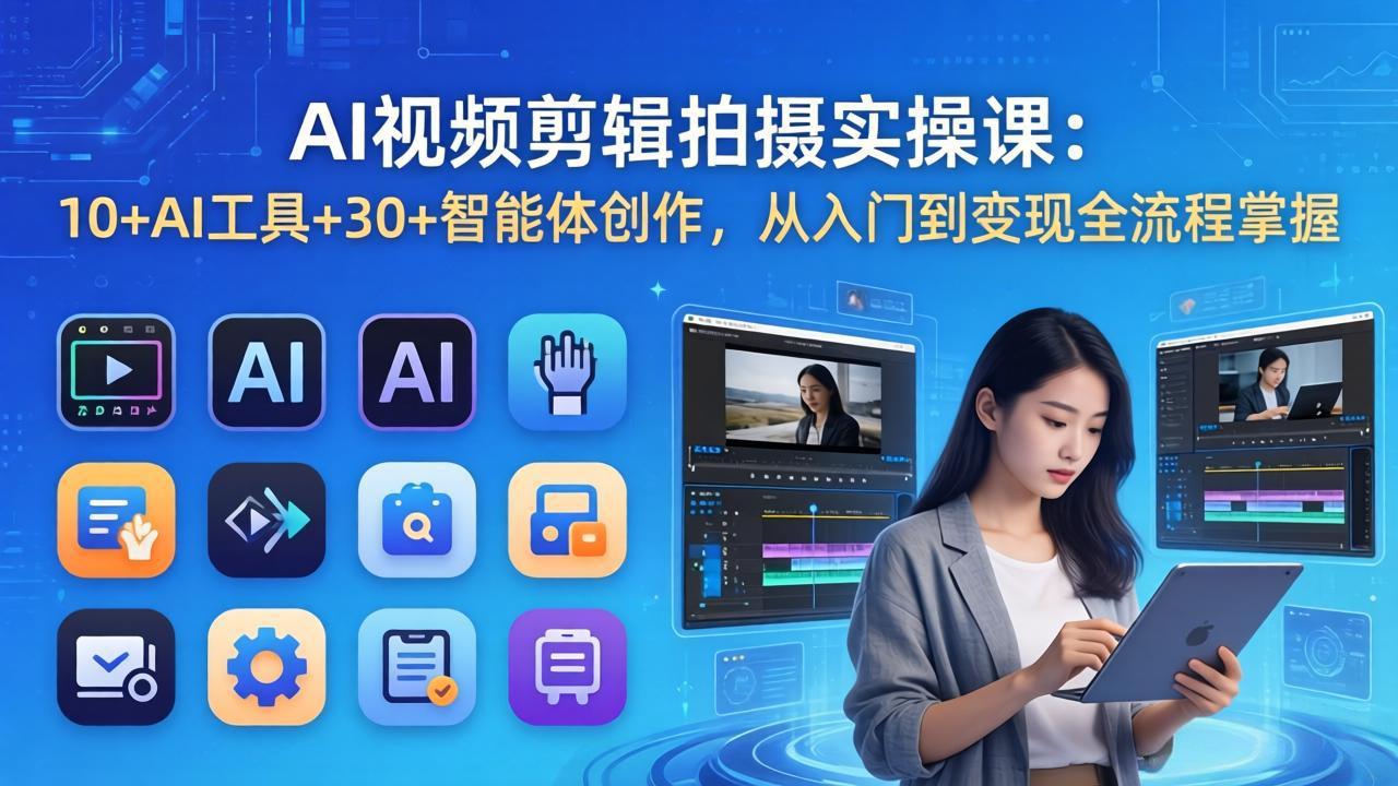 AI 视频剪辑拍摄实操课：10+AI工具+30+智能体创作，从入门到变现全流程掌握 - 觅资源