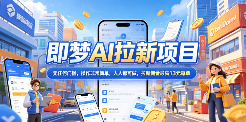 2026年即梦AI拉新项目最新玩法，无任何门槛，操作非常简单，人人都可做，拉新佣金最高13元每单 - 觅资源