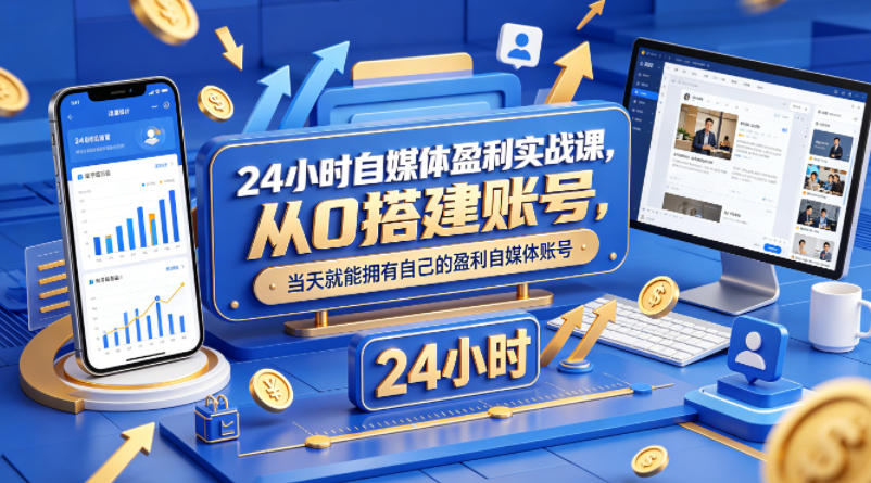 24小时自媒体盈利实战课，从0搭建账号，当天就能拥有自己的盈利自媒体账号 - 觅资源