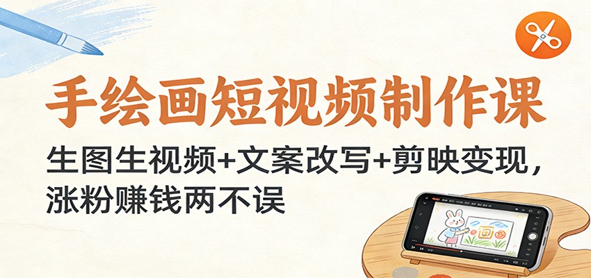 手绘画短视频制作课：生图生视频+文案改写+剪映变现，涨粉赚钱两不误|YX网创