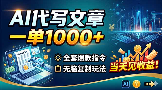 AI代写文章，一单1000+，全套爆款指令+无脑复制玩法，当天见收益！ - 觅资源