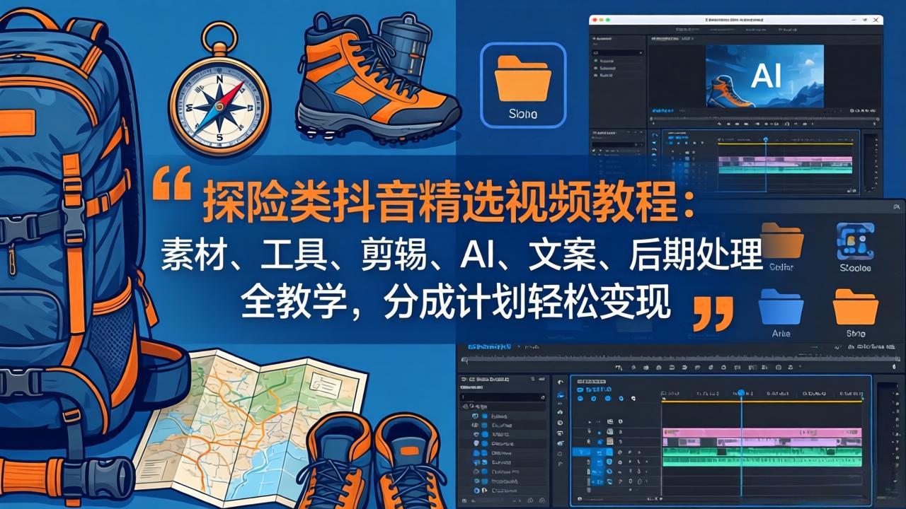 探险类抖音精选视频教程：素材、工具、剪辑、AI、文案、后期处理全教学，分成计划轻松变现 - 觅资源