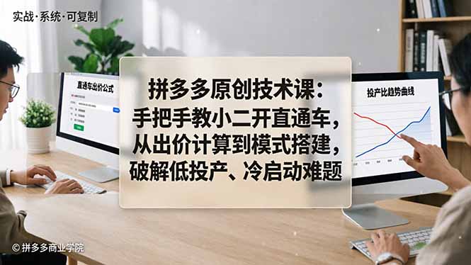 拼多多原创技术课：手把手教小二开直通车，从出价计算到模式搭建，破解低投产、冷启动难题 - 觅资源