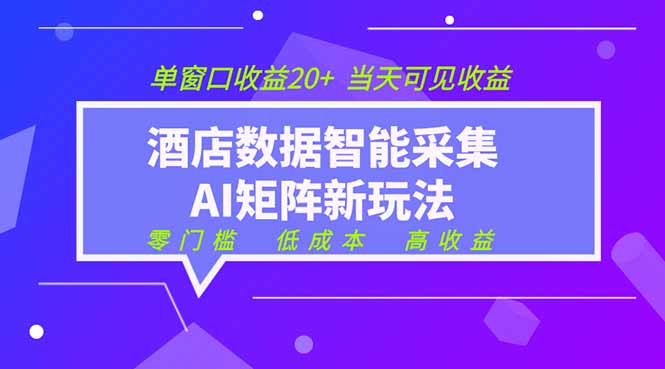 2026酒店数据采集ai智能矩阵新风口 低成本 高收益 当天见收益 单窗口20+ - 觅资源