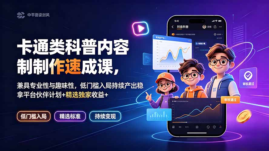 卡通类科普内容制作速成课，兼具专业性与趣味性，低门槛入局持续产出稳拿平台伙伴计划+精选独家收益 - 觅资源