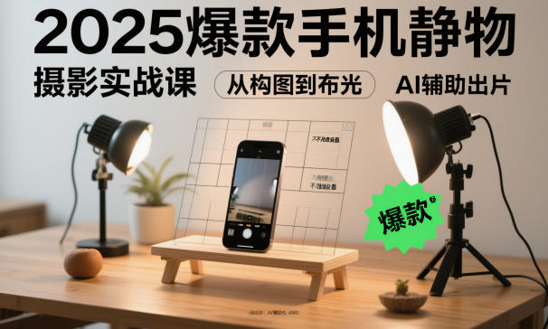 2025爆款手机静物摄影实战课，从构图到布光，不用贵设备，AI辅助出片|YX网创
