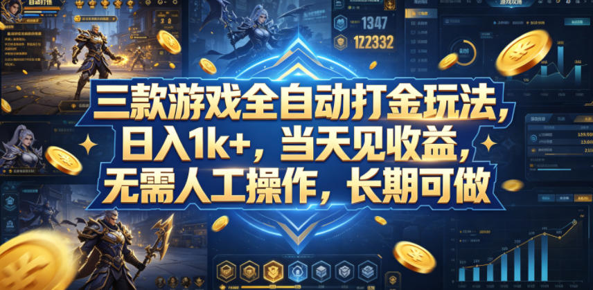 三款游戏全自动打金玩法，日入1k+，当天见收益，无需人工操作，长期可做【揭秘】 - 觅资源