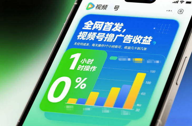 全网首发，视频号撸广告收益，无任何成本，每天操作1个小时即可，收益几十到几张|YX网创
